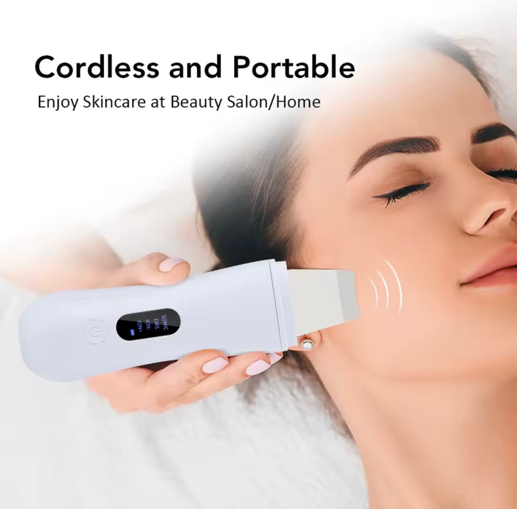 Épurateur de peau à ultrasons – Spatule de nettoyage facial ionique 4 modes – Dispositif de peeling et lifting du visage – Nettoyage en profondeur et soin de la peau