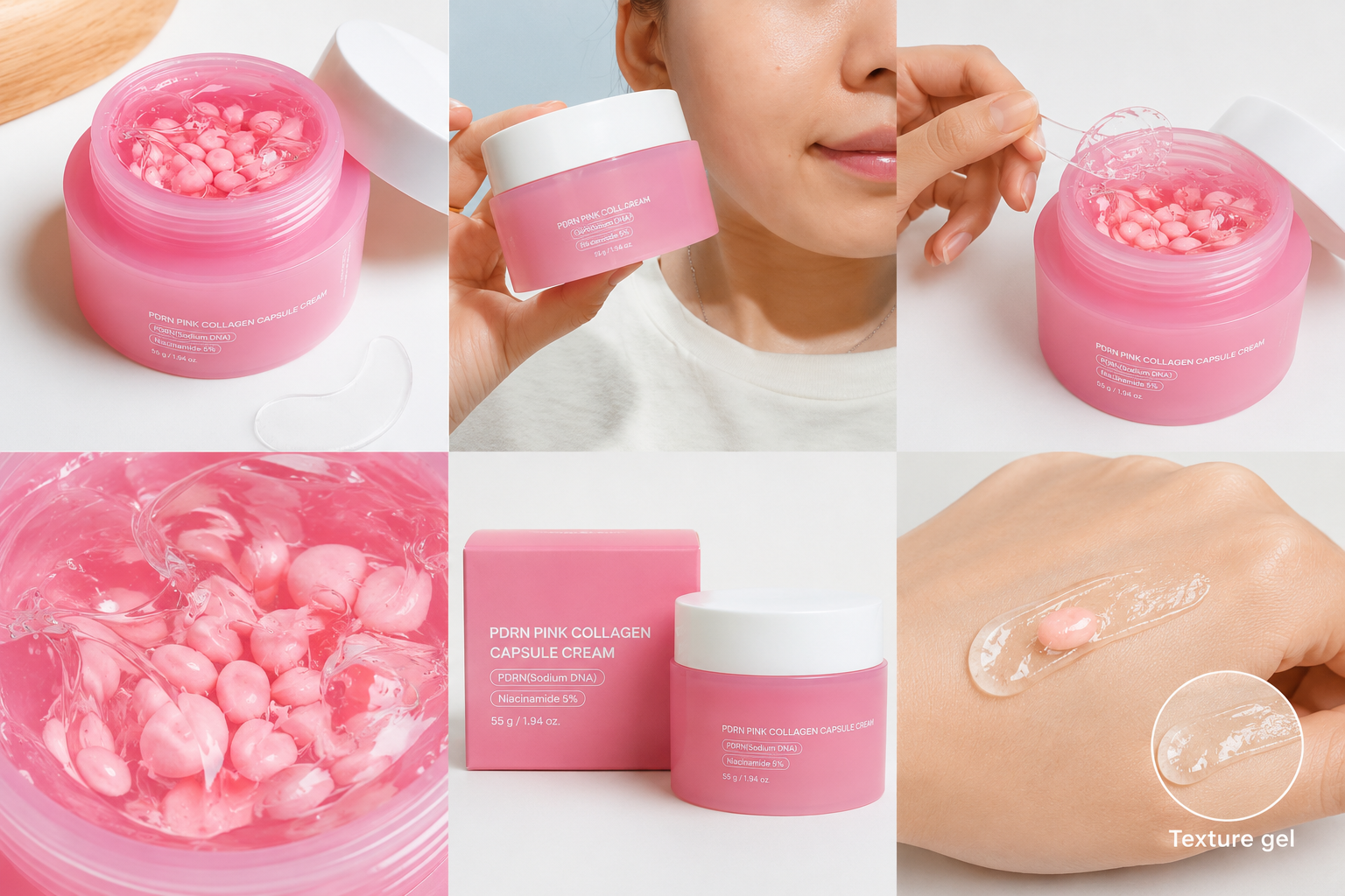 Offrez à votre peau un soin inspiré de la beauté coréenne avec la PDRN Pink Collagen Capsule Cream. Sa formule innovante associe des capsules de collagène rose, du PDRN et de la niacinamide 5 % pour hydrater intensément, raviver l’éclat naturel du teint